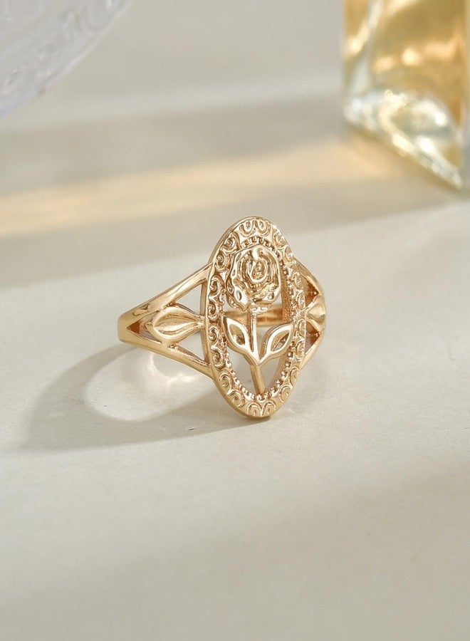 BlingNook Chunky Gold Ring For Women, Copper Rose Flower Daily Wear Wedding Statement Promise Engagement Party Jewelry Wife Mother Gift Birthday Valentines Mom (7) - Image 4